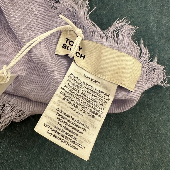 NWT!Tory Burch T Monogram Jacquard Traveler Scarf Wool Silk Blend In Pale Violet - Picture 5 of 7